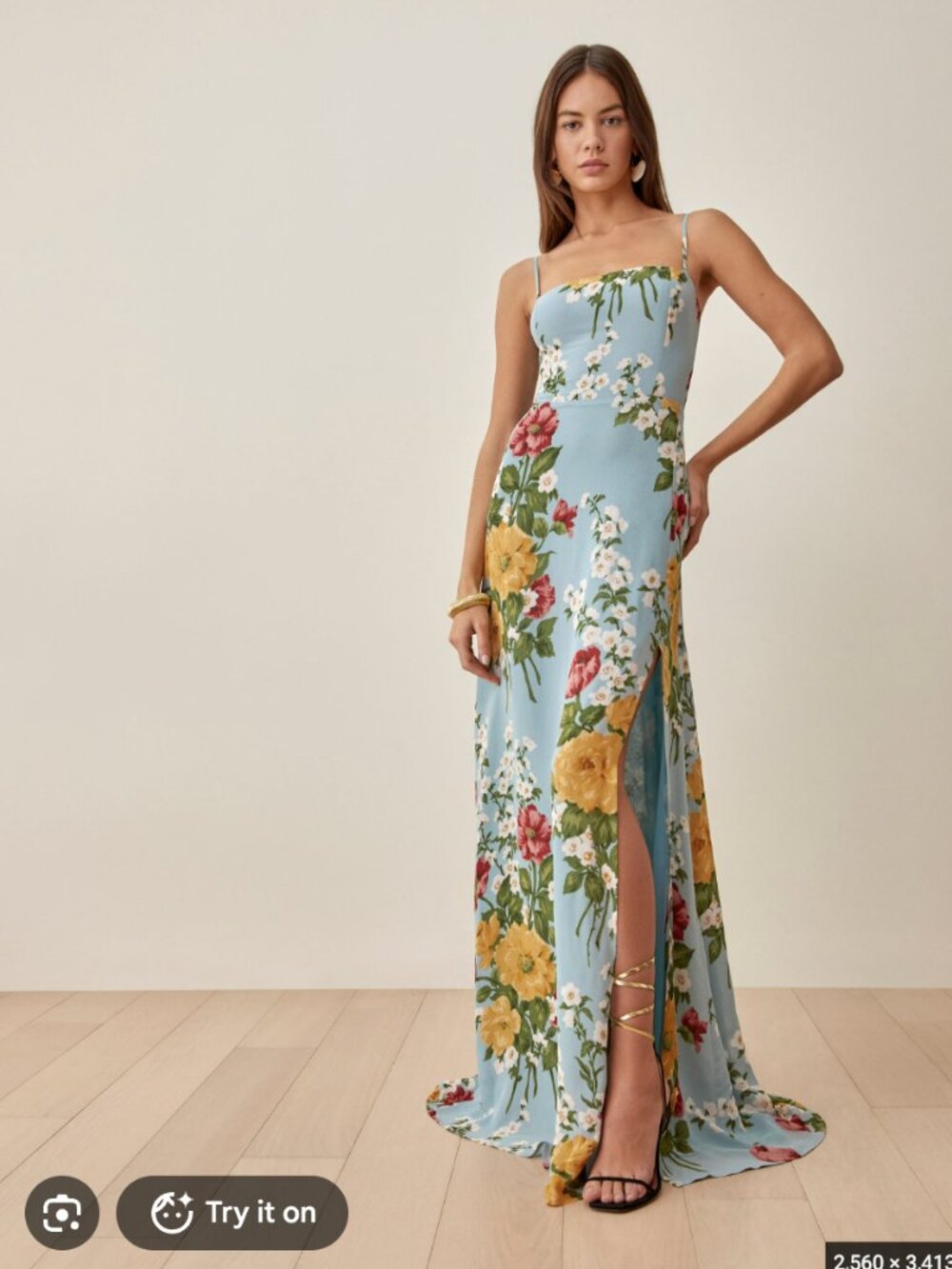 NWOT REFORMATION Ingrid Maxi Dress Blue Floral Print Size 6!